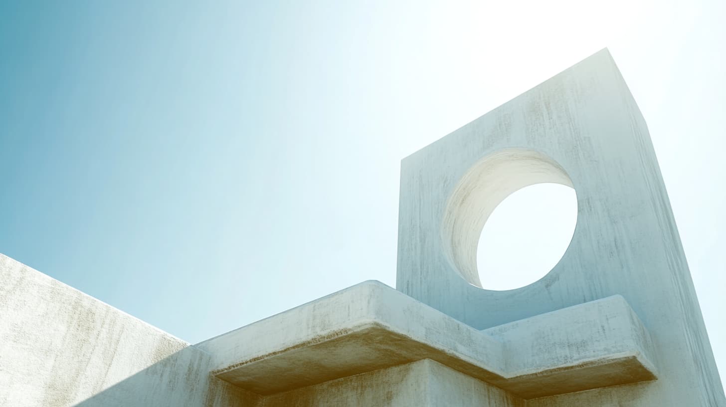 Minimal white architectural geometry with a circular opening
